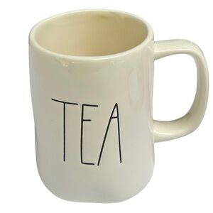 Rae Dunn TEA Mug White with Black Large Long Letters Dimples NWT 2017 OG